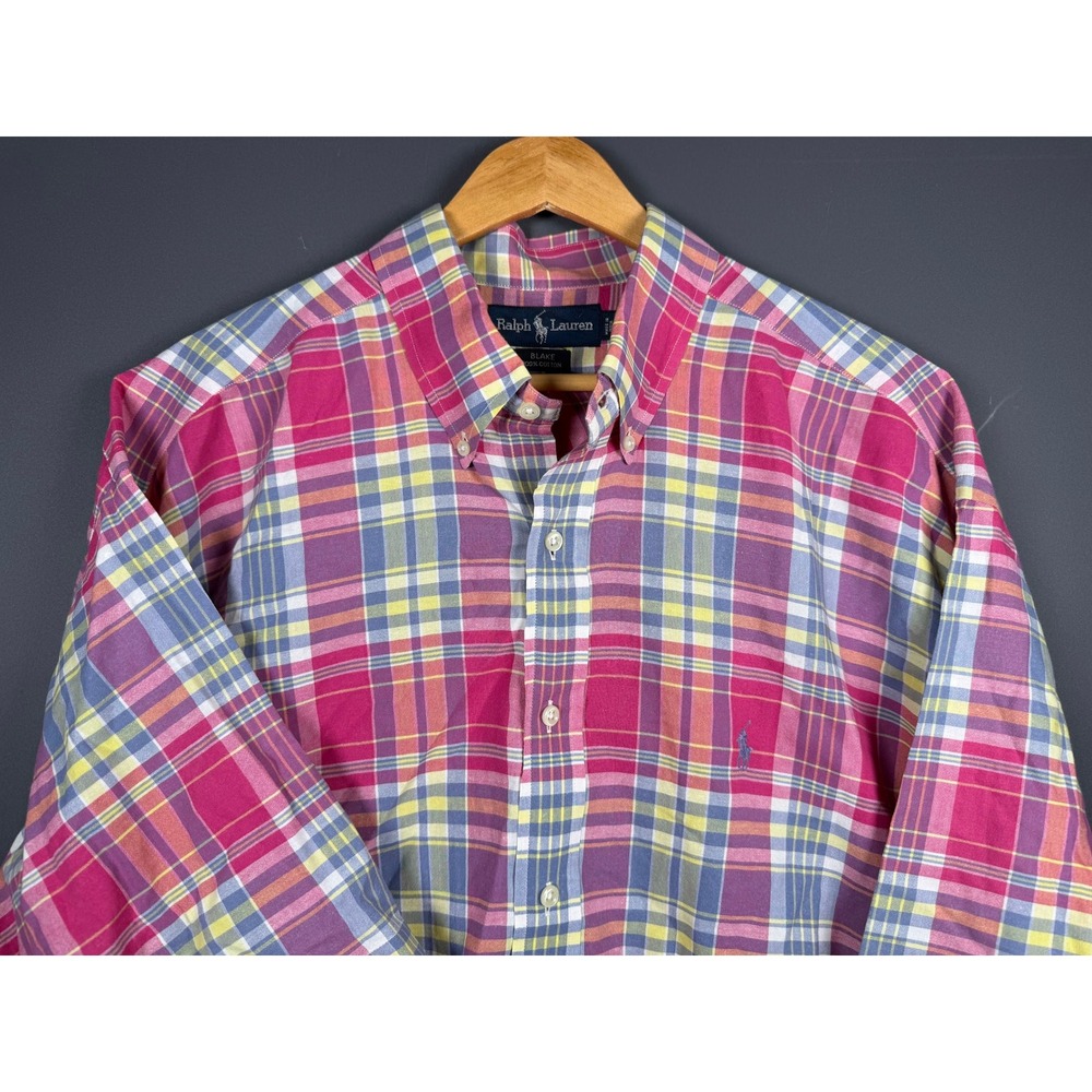 Ralph Lauren Blake Mens XL Pink Plaid Short Sleeve Button Down Cotton Shirt